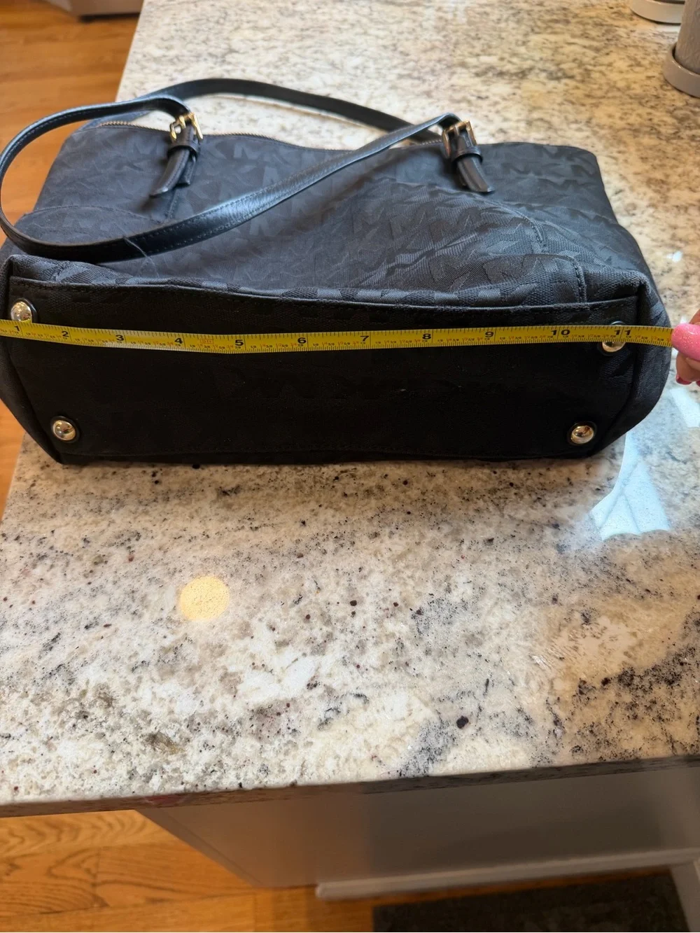 Michael Kors Black MK Logo Shoulder Tote with Gold Charm